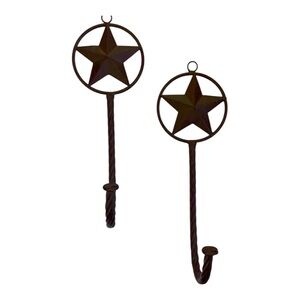 Western Brown Metal Texas Star Hook Set of 2 13.5”L